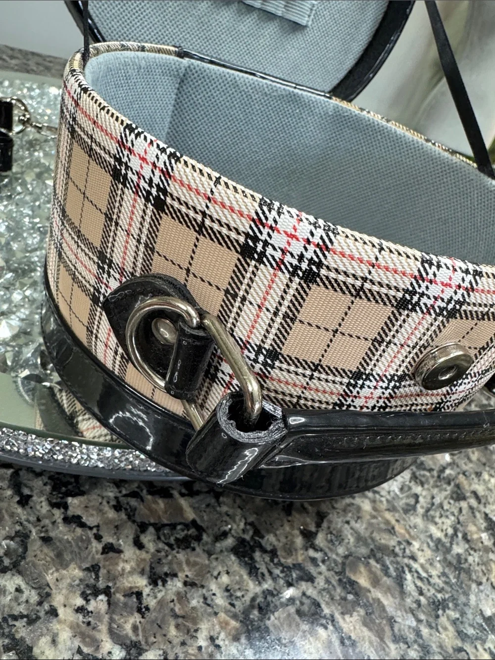 Tartan Plaid circular Shaped Crossbody Bag with Black Trim NWOT